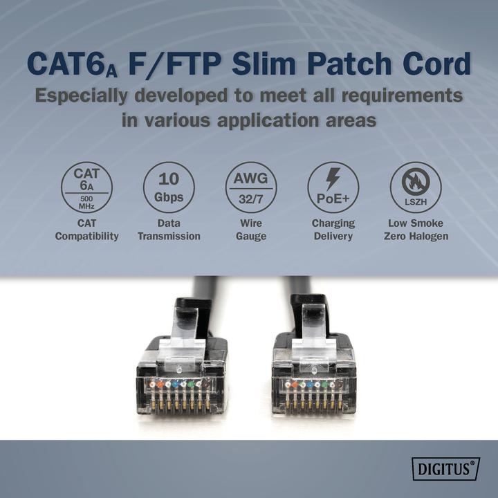 Produktbild Digitus CAT 6A Klasse Ea, F/FTP, Twisted Pair Patchkabel, Cu, LSZH, AWG 32/7, Länge: 1 m, schwarz (F/FTP, CAT6a, 1 m)