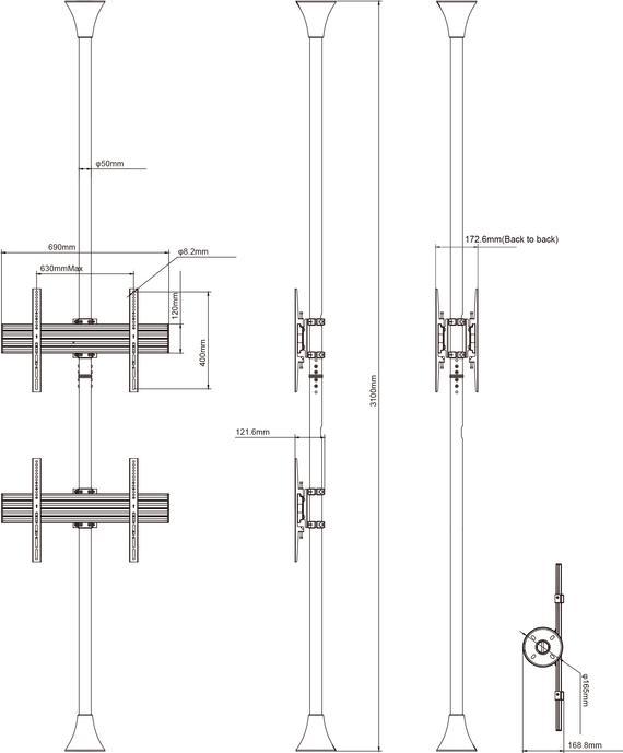 Produktbild Multibrackets Boden-Deckenhalter 2x, 40"-65", VESA 100x100