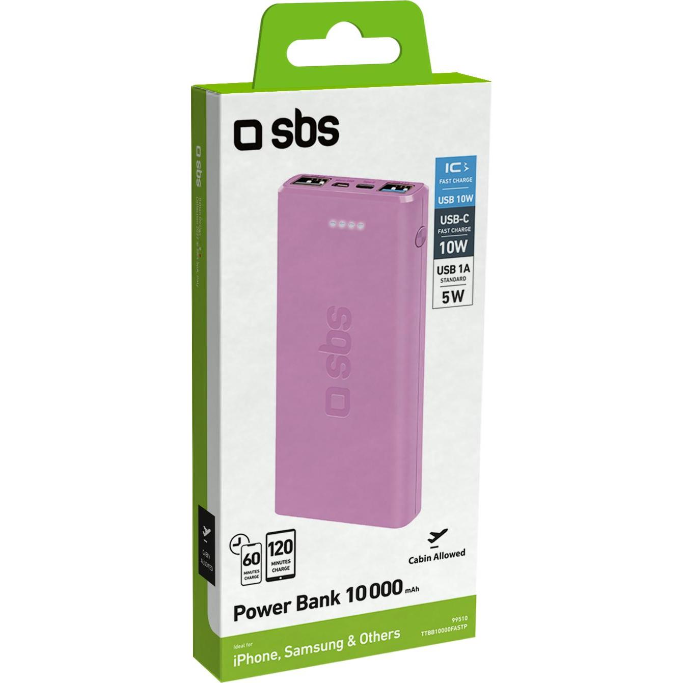 Thumbnail - SBS fast charge mit 10.000 mAh und 2 USB (10000 mAh, 37 Wh), Powerbank, Pink
