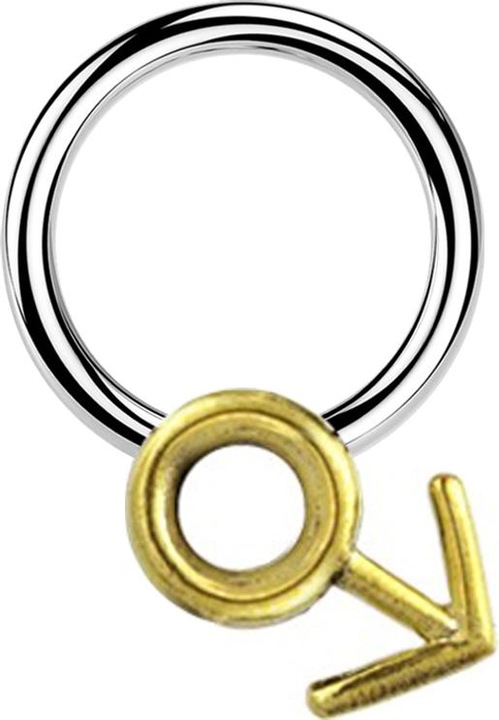 Produktbild Star Piercing Closure Ring silber Gendersymbol Mann vergoldet (Messing, Chirurgenstahl 316L)