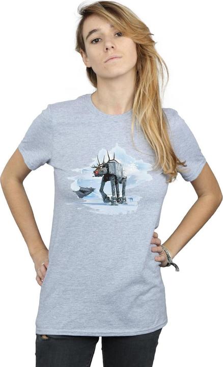 Actual product image Star Wars Womens/Ladies Christmas AT-AT Reindeer Cotton Boyfriend T-Shirt (L)
