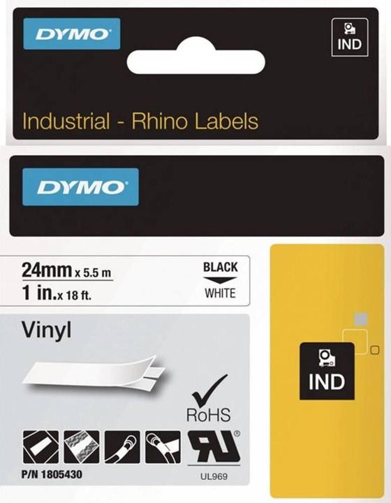 Energie-Label Dymo Rhino 24mm schwarz auf weiß Vinyl (3.10 cm, Weiss)