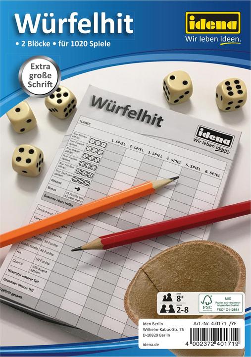 Idena Würfelhit 2 blocs grande écriture FSC-Mix