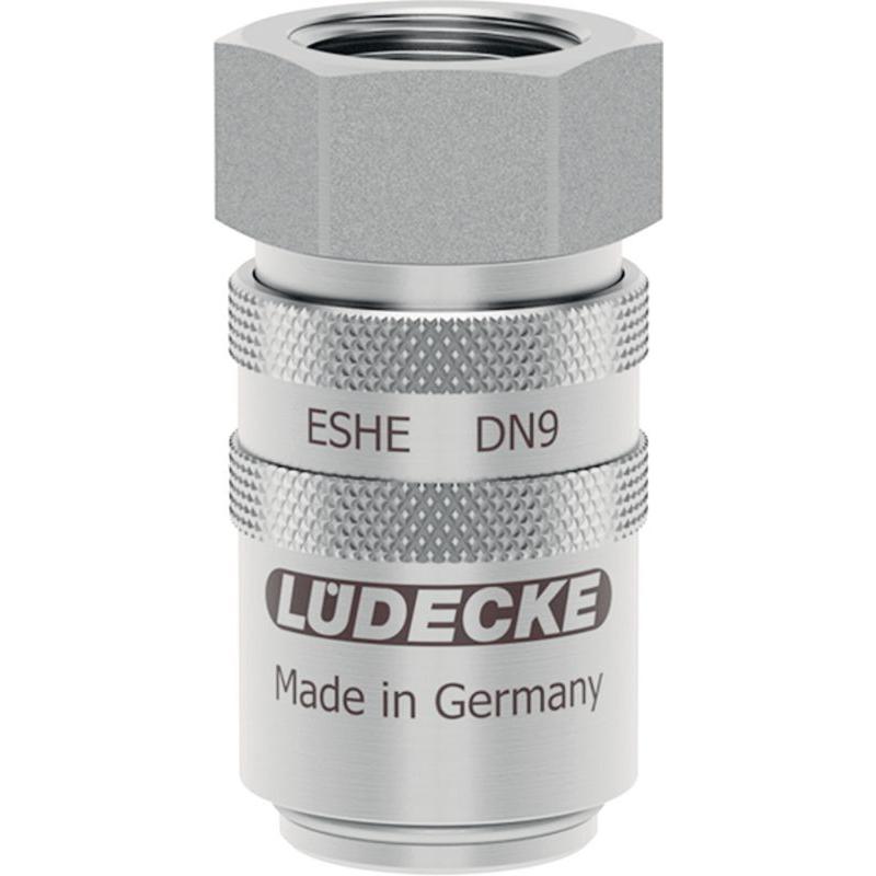 Lüdecke, Raccordo per tubo flessibile, Schnellverschlusskupplung Form H aus Edelstahl gerade mit Innengewinde ohne Ventil (Aggancio, 13 mm)