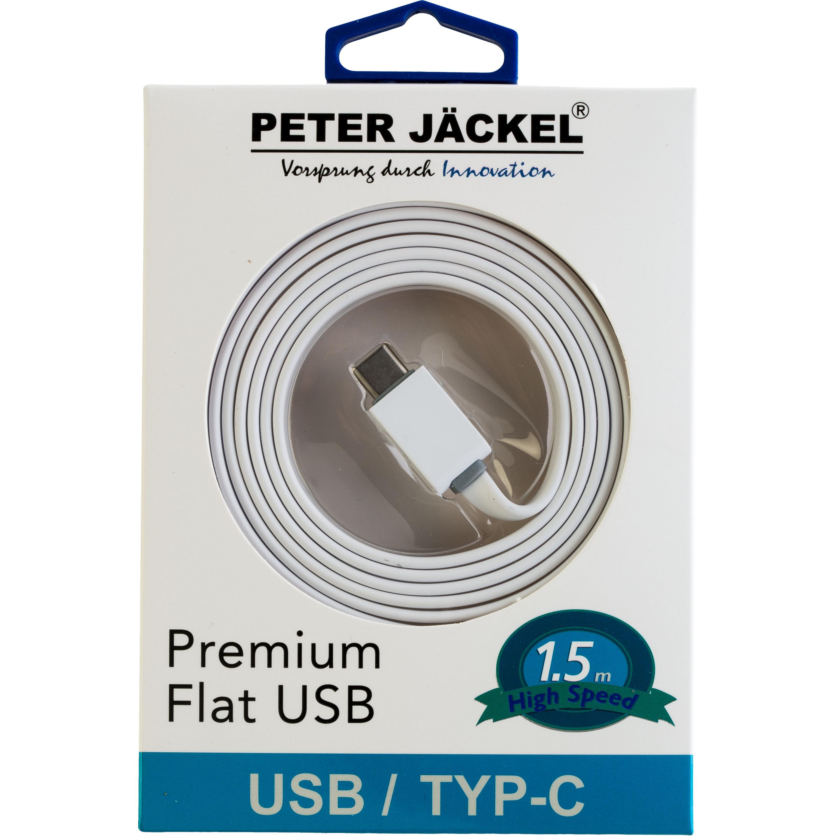 Thumbnail - Peter Jäckel FLAT 1,5m USB Data Cable White Typ-C USB mit Sync- und Ladefunktion (1.50 m, USB 2.0), USB Kabel