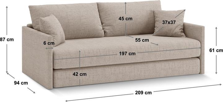 Actual product image Cosmopolitan Design Sofa With Bed Function, "Shannon", 3 Seats, Anthracite, 209x94x87 Made in Europe (3-seater)