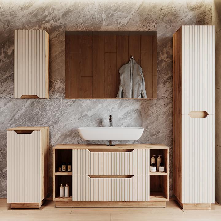 Actual product image Vicco Waschbeckenunterschrank Lotta, Eiche/Kaschmir gestreift, 119.2 x 62.5 cm mit 2 Schubladen (119.20 x 32 x 62.50 cm)