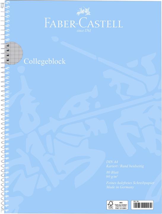 Produktbild Faber-Castell Collegeblock A4 kariert, sky blue (A4, Kariert, Weicher Einband)