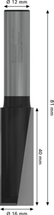 Produktbild Bosch Professional Zubehör Nutfräser, 12 mm, D1 16 mm, L 40 mm, G 81 mm