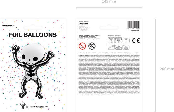Produktbild Partydeco Ballons Folienballon Skelett 84 x 100 cm, Schwarz/Weiss (1 x)
