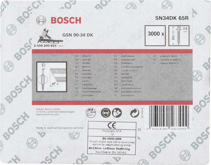Produktbild Bosch Professional Zubehör D-Kopf Streifennagel SN34DK 65R, 2,8 mm, 65 mm, blank, gerillt