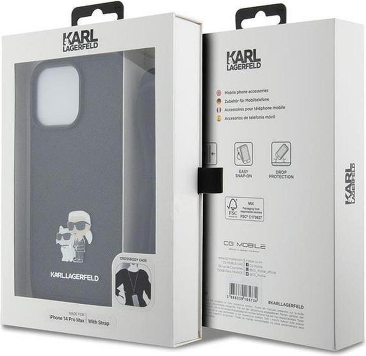 Productafbeelding Karl Lagerfeld KLHCP14XSAKCPSK iPhone 14 Pro Max 6,7" hardcase czarny/zwart Crossbody Saffiano Metaal (Apple iPhone 14 Pro Max)