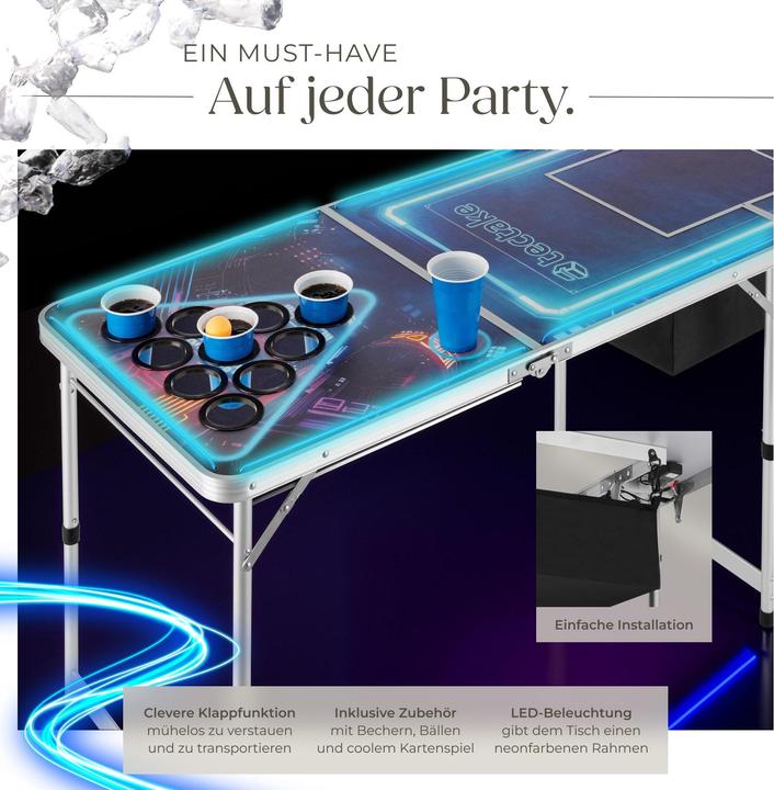 Image du produit tectake Table de beer pong BEERWARS II avec compartiment à glace et éclairage LED