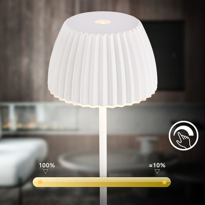 Produktbild Briloner Brilo unplugged RIFFLE Akku Mini Tischleuchte mit Lichtkante - Weiss (150 lm)