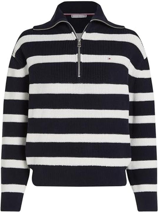 Actual product image Tommy Hilfiger Cardigan Dames Trui Gebreid Katoen - Blauw/Wit - Maat M (M)