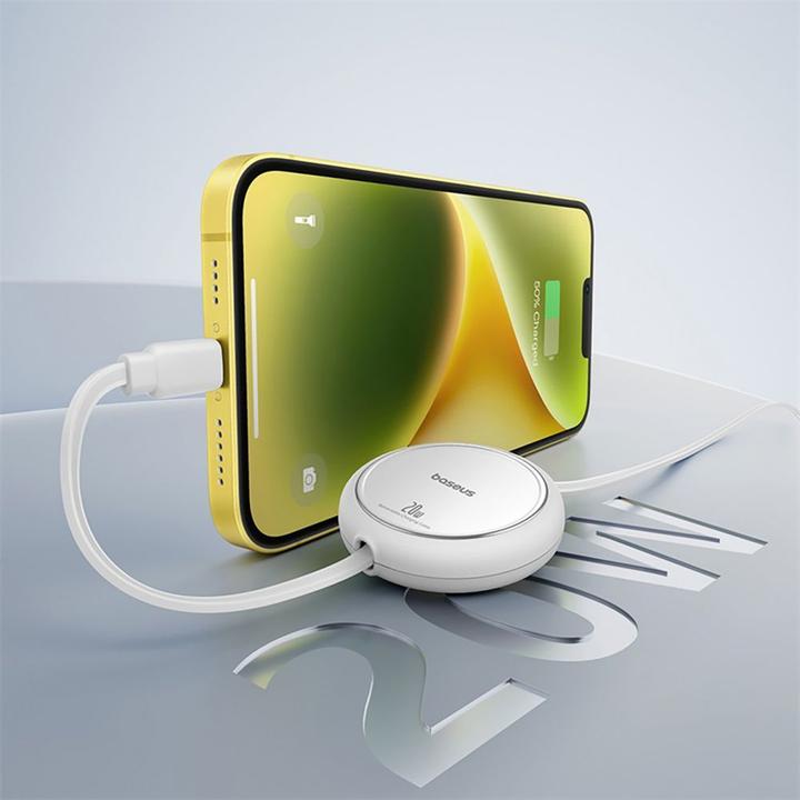 Actual product image Baseus Free2Pull retractable USB-C / Lightning cable 20W 1m - white (1 m, 20 W)