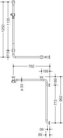 Productafbeelding Hewi Douche leuning SERIE 801 se 1250mm horizontaal 762/962mm zand (76.20 x 125 cm)