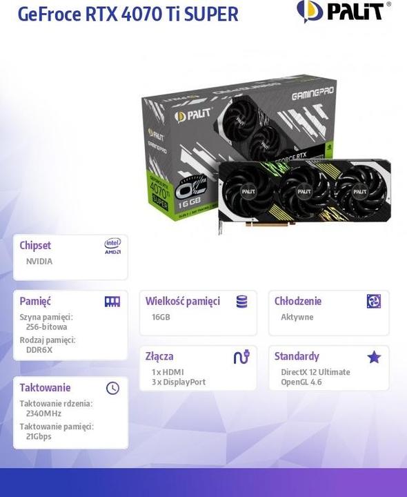 Image du produit Palit TX 4070 Ti Super Gaming Pro (16 Go)