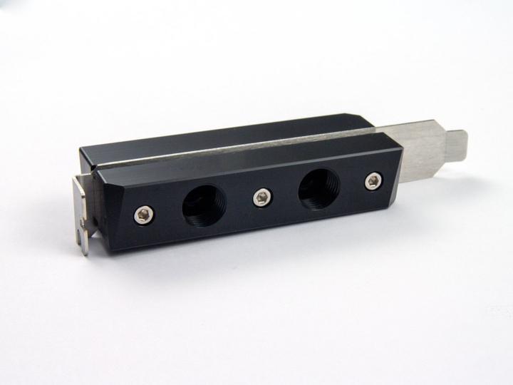 Actual product image Watercool PCI slot feed-through with 2x 2 G1/4 IG
