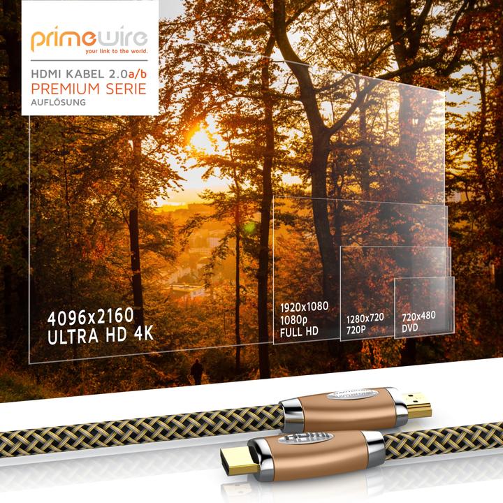 Produktbild Primewire HDMI Kabel 2.0b - 4k Ultra HD 2160p - 3D - Nylonummantelung - Vollmetall Stecker - 3 fach geschirmt (10 m, HDMI, 2.0b)
