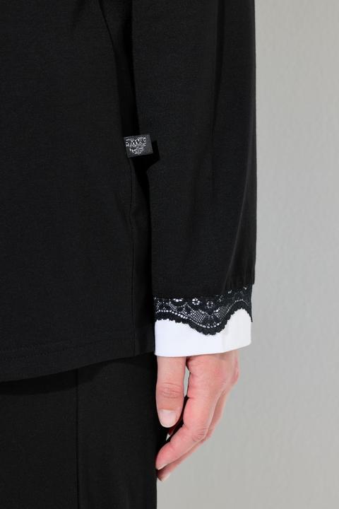 Immagine prodotto Ulla Popken Damen grosse Grössen Pyjama, Spitze, Rundhals, Langarm schwarz 62+ 812441100-62+ (62)