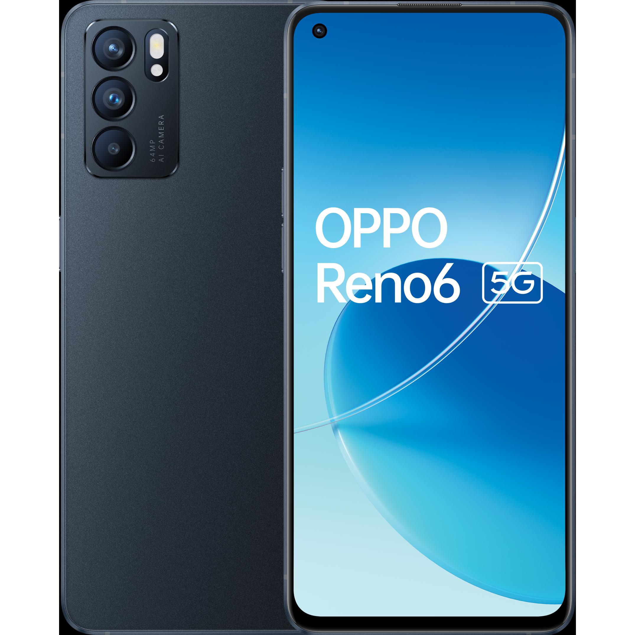 OPPO Reno6 (128 GB, Stellar Black, 6.40", Dual SIM, 64 Mpx, 5G), Smartphone, Schwarz