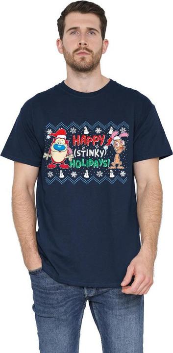 Immagine prodotto Ren & Stimpy Happy Stinky Holidays Maglietta Maglione di Natale Uomo (M)