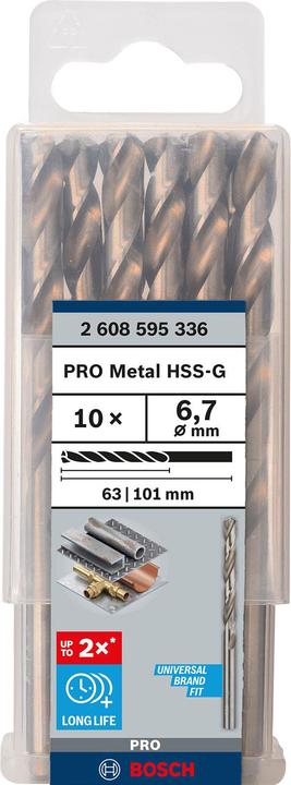 Produktbild Bosch Professional Zubehör PRO Metal HSS-G Spiralbohrer, 6,7 x 63 x 101 mm (6.7 mm)