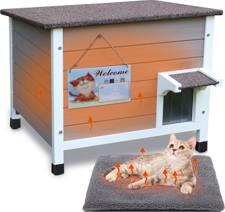 HiCaptain Isoliertes Outdoor-Katzenhaus mit Matte, wetterfest