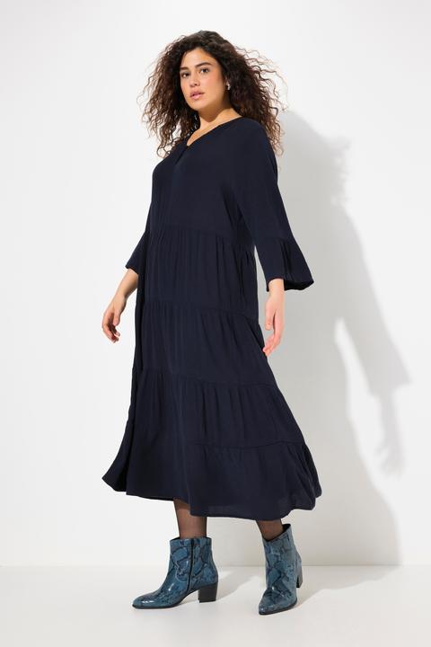 Produktbild Ulla Popken Kleid, A-Linie, Tunika-Ausschnitt, 3/4-Volantarm (54)