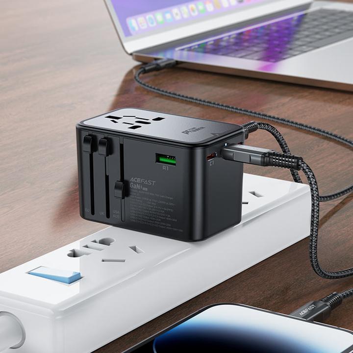 Productafbeelding Acefast Multifunctionele reiswandlader Z1, 2xUSB-A, 3xUSB-C, GaN, 67W, VS/EU/UK/AU (zwart)
