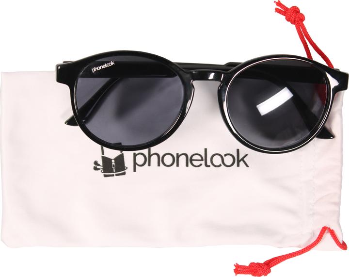Produktbild PhoneLook UV400 Runde schwarze Sonnenbrille – ultraleicht, modernes Design + Transporttasche Schwarz