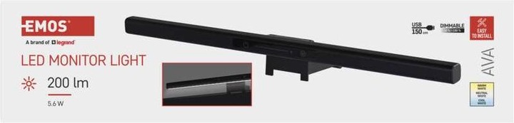 Actual product image Emos AVA LED monitor light