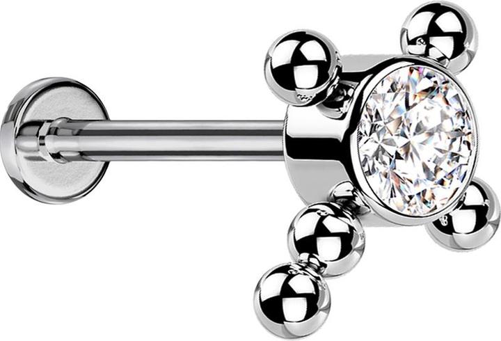 Produktbild Star Piercing Micro Threadless Labret silber Kreuz Kugeln Kristall silber (ohne Messing, Titan)