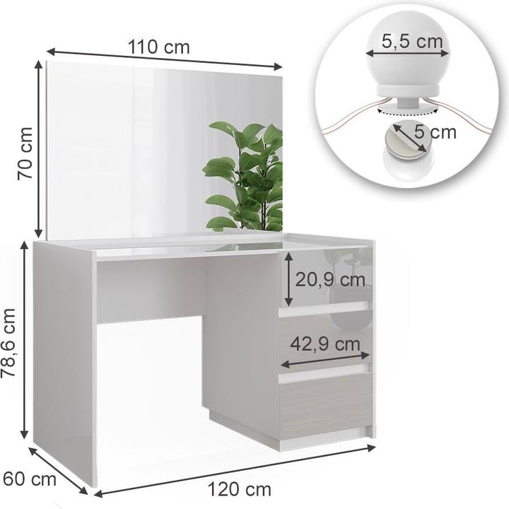 Actual product image Vicco Marla with mirror, LED fairy lights (120 x 60 x 79 cm)