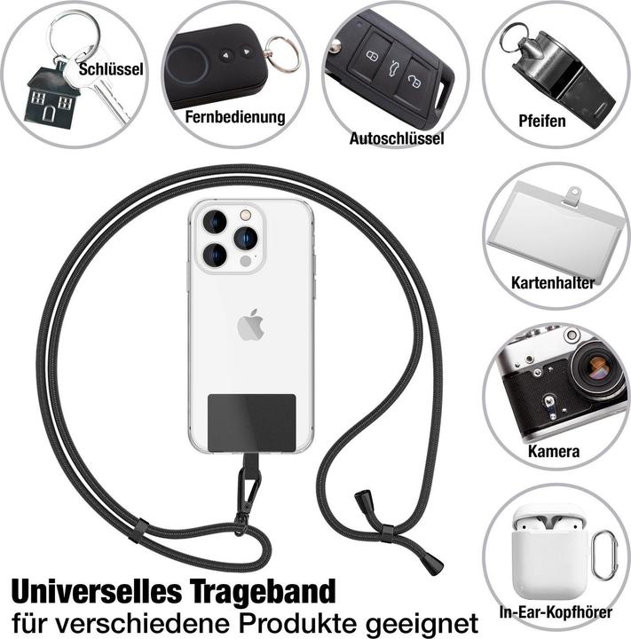 Produktbild Nalia Handyband + Pad für Hülle zum Umhängen, Karabinerhaken Anhänger aus Metall (matt schwarz)