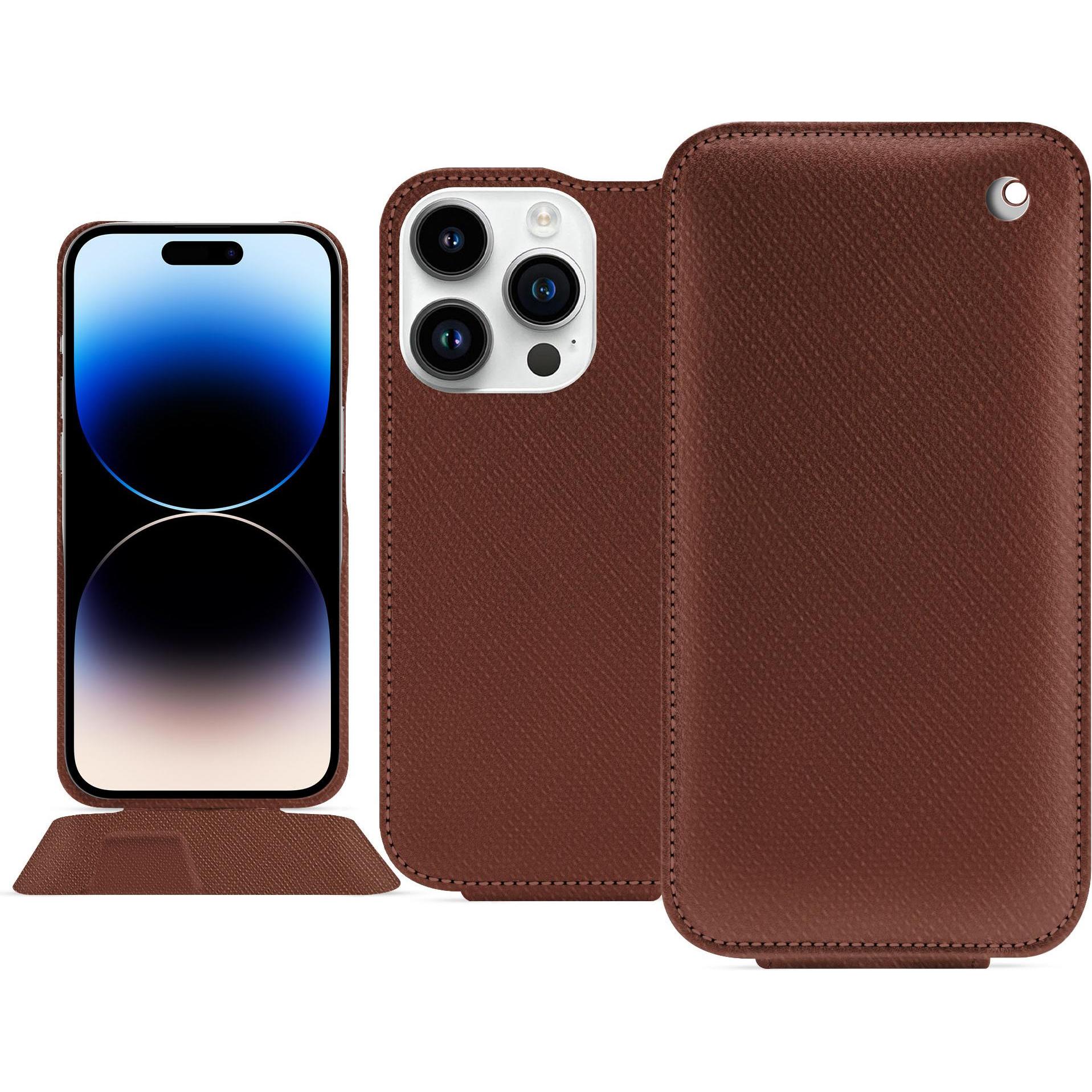 Noreve Lederschutzhülle vertikal (Apple iPhone 15 Pro), Smartphone Hülle, Braun