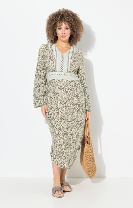 Image du produit Ulla Popken Robe midi décolleté en V et manches longues, coupe évasée (60)