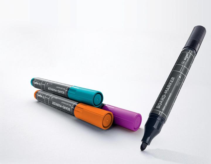 Produktbild Sigel Non-permanent Marker 4 Stück, Schwarz/Türkis/Magenta/Orange (Schwarz, Türkis, Magenta, Orange, 3 mm, 4 x)