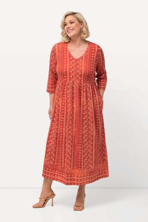 Produktbild Ulla Popken Jerseykleid, A-Linie, V-Ausschnitt, 3/4-Arm, Taschen (62)