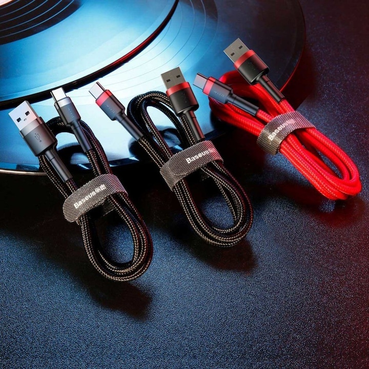 Productafbeelding Baseus cafule Kabel USB Voor Type-C 2A 3m Grijs+Zwart (3 m, USB 2.0)