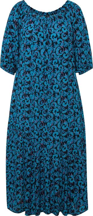 Image du produit Ulla Popken Robe midi à col rond et manches courtes. Volant à la base et motif vrilles (50, 52)