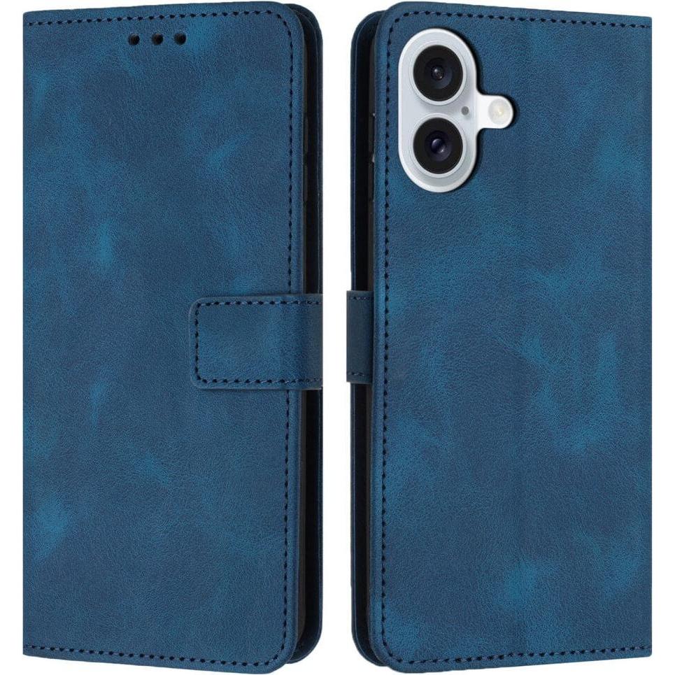Cover-Discount iPhone 16 Plus – Wildleder Look Etui im Vintage Design (Apple iPhone 16 Plus), Smartphone Hülle, Blau