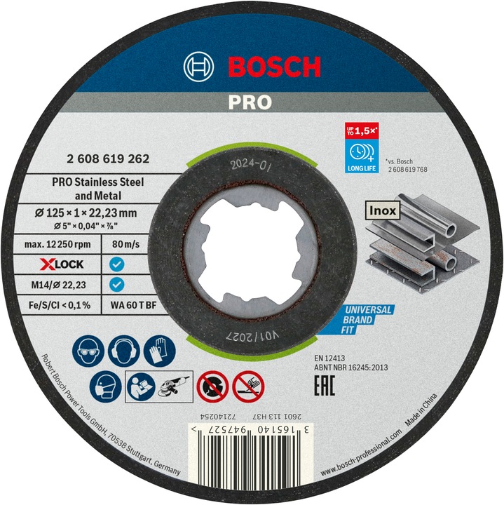 Immagine prodotto Bosch Professional Zubehör Disco da taglio PRO X-Lock in acciaio inox e metallo, 125 x 1 x 22,23 mm