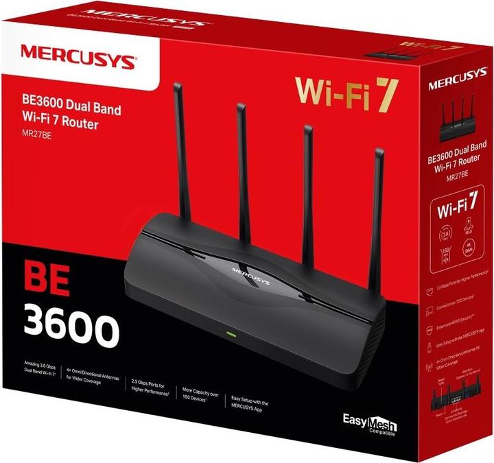 Produktbild Mercusys BE3600 Dual-Band Wi-Fi 7 Router | MR27BE | 802.11be | 2880 Mbit/s | Ethernet LAN (RJ-45) ports 3 | M