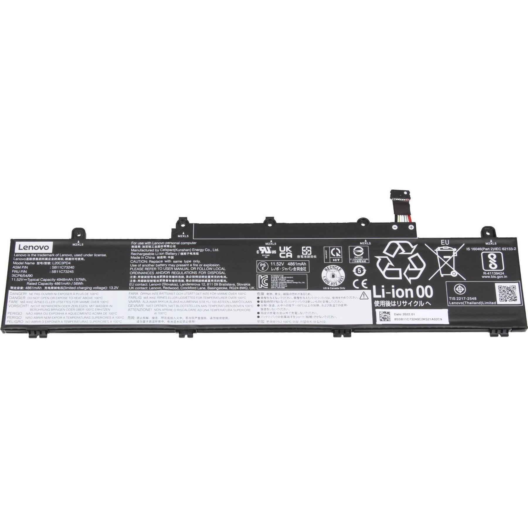 Lenovo L20D3PD4 (3 Zellen, 4948 mAh), Notebook Akku