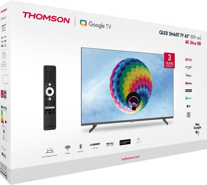 Image du produit Thomson TV Set||43"|4K/Smart|QLED|3840x2160|Wireless LAN|Bluetooth|Google TV|Black|43QG4S14 (43", QLED, 4K)