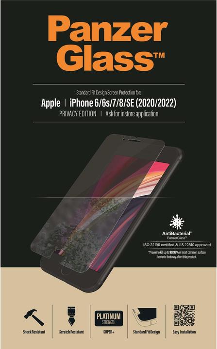 Produktbild PanzerGlass Privacy (1 Stk., Apple iPhone 6, Apple iPhone 6s, Apple iPhone 7, Apple iPhone 8, Apple iPhone SE)