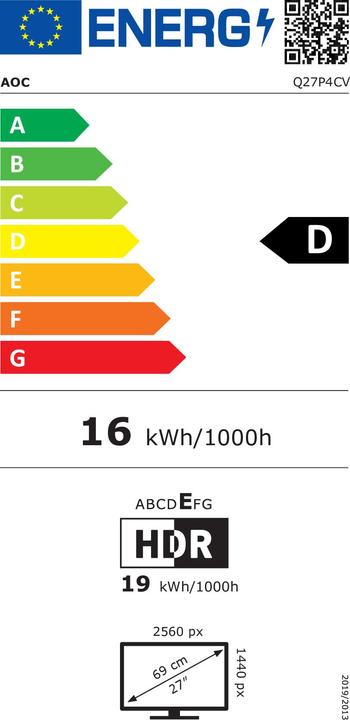 Label énergétique AOC Monitor Q27P4CV (2560 x 1440 pixels, 27")