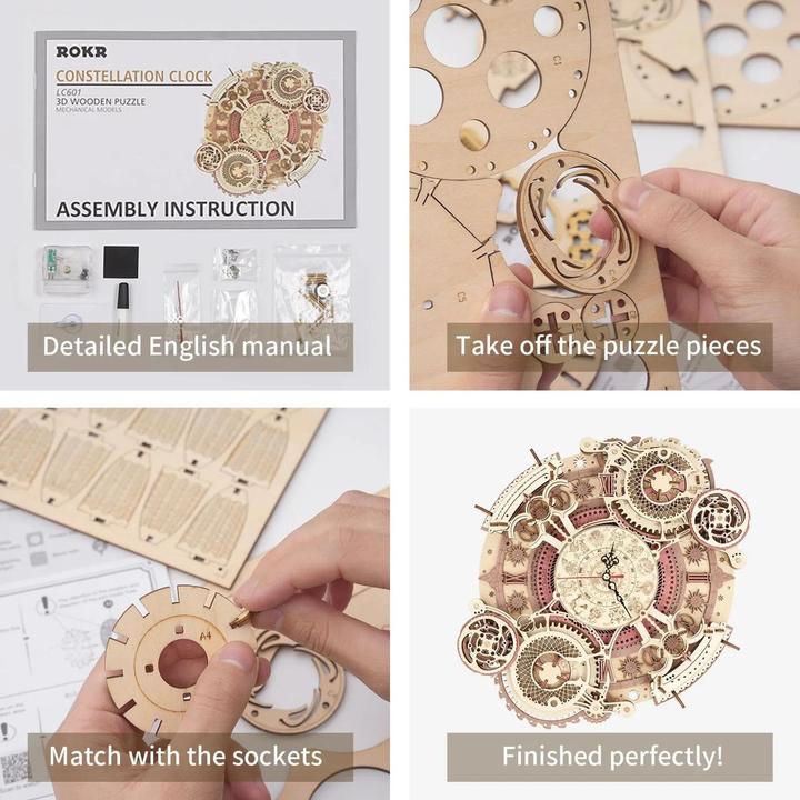 Actual product image Robotime Zodiac sign wall clock (168 pieces)